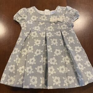 Mayoral Girls Sz 9 Mon Gray White Shimmery Floral Dress Short Sleeve Pleated